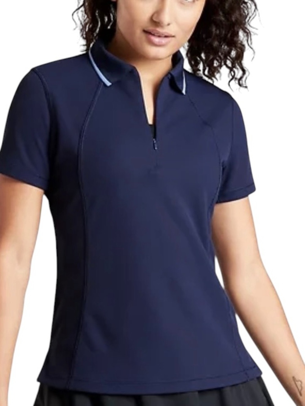 Athleta Navy Blue Short-Sleeve Tennis Polo Shirt Size XL Athletic Golf 1/4 Zip